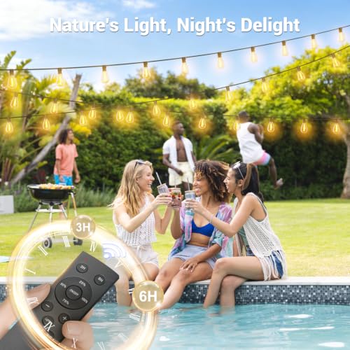 100FT Solar String Lights Outdoor Waterproof, 35+1 LED Solar Powered Lights with Remote Control, 3 Light Modes & Dimmable, USB-C Charging for Patio, Backyard, Garden, Camping - size: 100FT+Remote