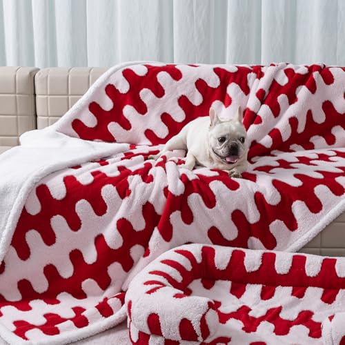 Waterproof Pet Blanket,Dog Bed Covers Small Throw for Puppy Cats Stylish Jacquard Pets Couch Sofa Furniture Protection Washable Reversible Covers (Red Wave,XS) - color: Red Wave, size: XS-50*70cm(20*28in)