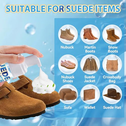 Yeardera Suede Cleaner Kit, 6.76oz No-Rinse Suede and Nubuck Shoe Cleaner with Brush & Towel, Removes Dirt and Stains, Gentle Cleaning for Leather, Boots, Sneakers