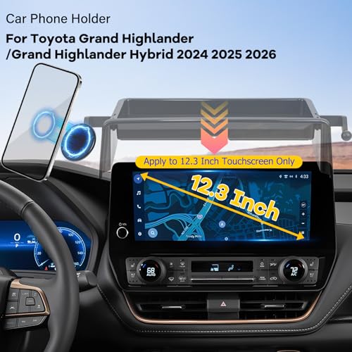Car Phone Holder Fit for Grand Highlander/Grand Highlander Hybrid 2024-2025 Accessories Dash Organizer with MagSafe Cell Phone Mount 12.3-inch, Cell Phone Automobile Cradles Hands-Free 360° Rotation - size: 24-25 Grand Highlander/ Grand Highlander Hybrid