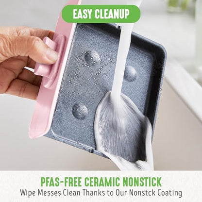GreenLife 3-in-1 Breakfast Maker Station, Healthy Ceramic Nonstick Dual Griddles for Eggs Meat Sausage Bacon Pancakes and Breakfast Sandwiches, 2 Slice Toast Drawer, Easy-to-use Timer, Pink - color: Pink