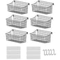 Sonyabecca 6 Pack Hanging Wall Basket for Organizing, Large Wire Basket for Storage Pantry with 5 S Hook+6 Adhesive Hook, Wall Mounted Shelf for Kitchen Bathroom - size: 13"L x 6.3"W x 6.02"H-6Pack