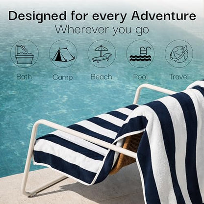 Salt Earth Cotton Striped Beach Cabana Towel, 4 Pack - 30"x60" Quick Dry Towels, Pool Essentials, Travel, Gym & Bathroom Towels, Oversized Beach Vacation EssentialsNavy Blue - color: Navy Blue-1, size: Pack of 4