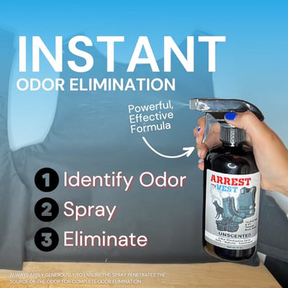 Arrest My Vest Military Grade Odor Eliminating Spray for Body Armor, Tactical Gear, and K9 Equipment. Safe on All Ballistic Vests, Fabrics, & Police Gear - Unscented - 1 Gallon Bottle - size: 128 fl oz (1 Bottle)