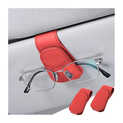 zipelo Sunglasses Holder for Car Sun Visor, 2 PCS Magnetic Leather Eyeglass Hanger, Sun Glasses Mount Clip on Visors, Ticket Card Cash Organizer, Auto Interior Accessories (Red) - color: Red, size: 2 PCS