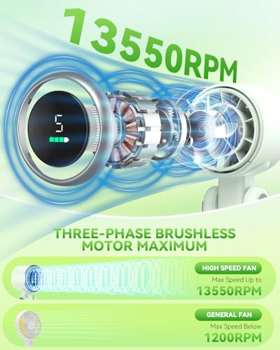 PlayHot Portable Handheld Turbo Fan, 5-Speed Personal Fan, USB-C Rechargeable Fan Up to 12 Hours, 3 IN 1 Hand Fan with Air Turbo Tech Cooling, Travel Fan for Cruise, Beach, Gifts for Women (Green) - color: Green