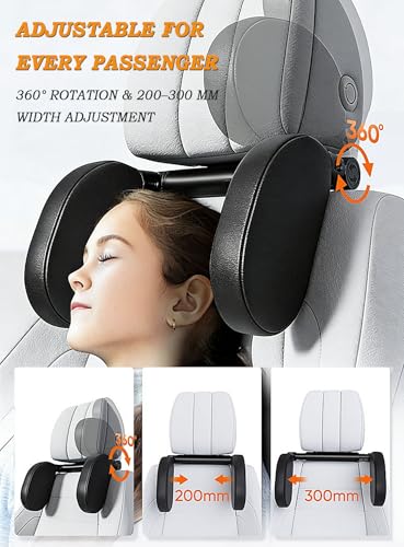 Car Headrest Pillow for Tesla Model 3 2017 2018 2019 2020 2021 2022 2023 2024 2025 2026, Car Seat Head Support, Adjustable 360° Neck Pillow, Detachable Side Pad, Memory Foam, Sleeping Travel Rest - color: C Grey