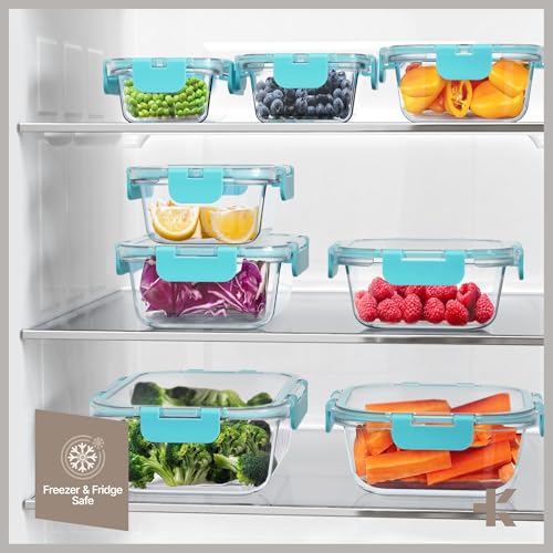 Bakken Borosilicate Glass Food Storage Containers with Lids 24 Pieces, BPA-Free Stackable Lunch & Leftover Containers, Microwave, Freezer & Dishwasher Safe, 100% Airtight Leak-Proof, Aqua - color: Aqua