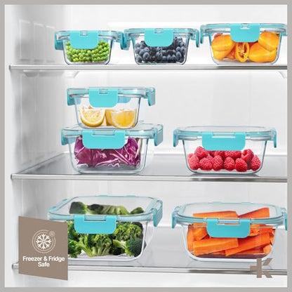Bakken Borosilicate Glass Food Storage Containers with Lids 24 Pieces, BPA-Free Stackable Lunch & Leftover Containers, Microwave, Freezer & Dishwasher Safe, 100% Airtight Leak-Proof, Aqua - color: Aqua