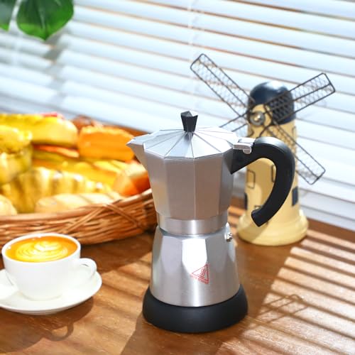 Coffee Pot 6 Cup Electric Espresso Coffee Maker Italian Moka Maker 300ml Portable Aluminum Espresso Machine Cafetera Moka Pot with Detachable Base, Gift for Home Travel (Silver) - color: Silver