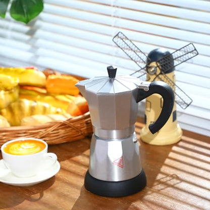 Coffee Pot 6 Cup Electric Espresso Coffee Maker Italian Moka Maker 300ml Portable Aluminum Espresso Machine Cafetera Moka Pot with Detachable Base, Gift for Home Travel (Silver) - color: Silver