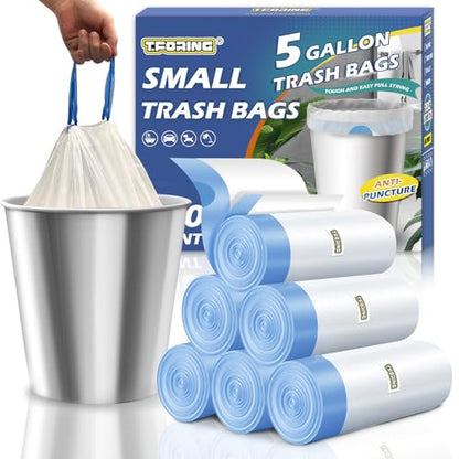 Small Trash Bags 5 Gallon Drawstring,1.1 Mil,Unscented,120 Count | Tear-Free,Leakproof,Strong Garbage Can Liners,White,Fit 15 - 18 Liter Waste Bins,for Home Bathroom Office Car Everyday Use - color: 5gal-120