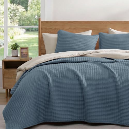WRENSONGE Twin Quilt-2 Pieces Lightweight Bedspreads Oxford Blue Twin Quilt Bedding Set for All Seasons, Soft Summer Coverlet Suitable for Bed, Couch, Quilt Blanket - color: Azure Blue, size: Twin