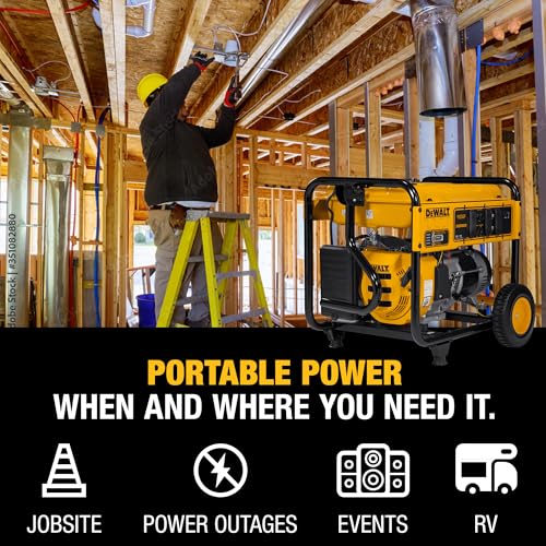 DeWalt 8,750 Starting Watt Portable Gas Generator, 389cc Engine, Idle Control Technology, CO Protect Safety, GFCI Outlets, Never-Flat Wheels Emergency Home Backup Jobsite Power, 49 State - style: 8,750 Starting Watts