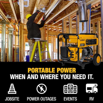 DeWalt 5,000 Starting Watt Portable Gas Generator, 223cc Engine, Idle Control Technology, CO Protect Carbon Monoxide Detection, Never-Flat Wheels, Emergency Jobsite Power, 49 State - style: 5,000 Starting Watts