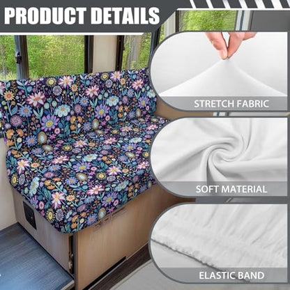 Boho Abstract Floral Pattern RV Dinette Cushion Covers Stretch Sofa Seat Slipcovers Replacement Camper Cushions Cover for RV Camper 2Pcs Backrest & Bench Cover, 2 Sets - color: Boho Abstract Floral