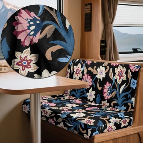 Flower Leaf Pattern 2 Pcs RV Dinette Cushion Covers Breathable RV Couch Cover Elastic Loveseat Sofa Chair Cover Furniture Protector for RV Camper Car Bench - color: Flower Leaf