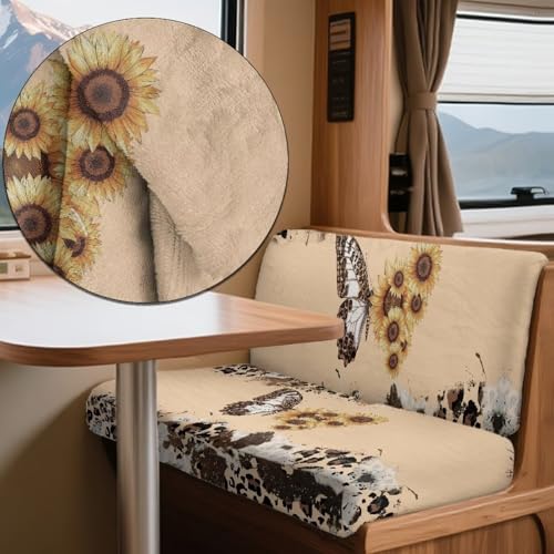Butterfly Sunflower Leopard Pattern 2 Pcs RV Dinette Cushion Covers Breathable RV Couch Cover Elastic Loveseat Sofa Chair Cover Furniture Protector for RV Camper Car Bench - color: Butterfly Sunflower Leopard