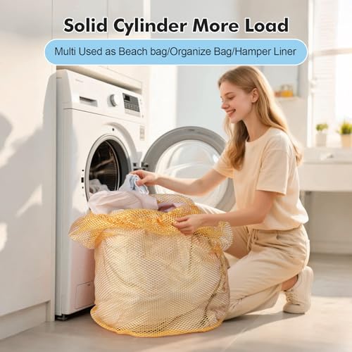 3Pcs Mesh Laundry Bags Washing Machine Mesh Wash Bags Jumbo for Delicates Clothes,Bed Linen,Toys with Drawstring Closure Sturdy(3 XXLarge 28 x 26 Inches, Yellow) - color: Yellow, size: Jumbo 3 pcs