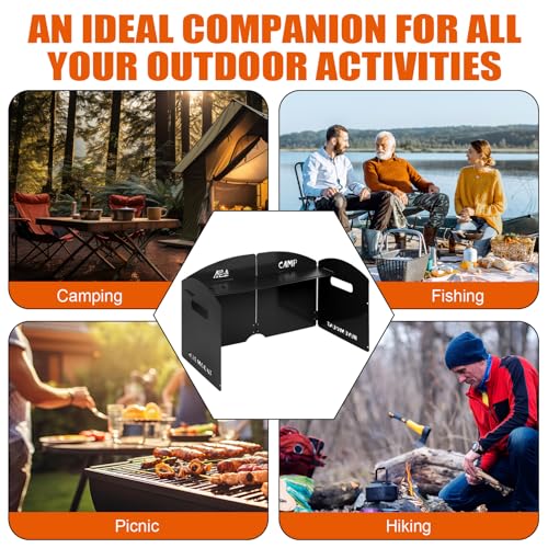 Black Camping Stove Windscreen 4 Plates Steel Camp Stove Windscreen Folding Outdoor Picnic Cooker Stove Wind Screen Windshield with Drawstring Bag for Camping, Hiking, Picnic, Backpacking, Cooking - color: Black