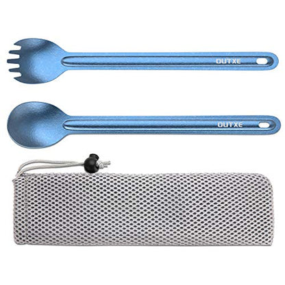 OUTXE Ultralight Titanium Long Handle Fork and Spoon Set - color: #3 Ice-Crystal Blue