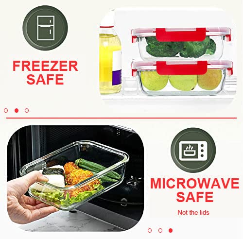 KOMUEE 30 Pieces Glass Food Storage Containers Set, Meal Prep Containers Set with Snap Locking Lids, Airtight Glass Lunch Containers, Microwave, Oven, Freezer & Dishwasher, Red - color: Red