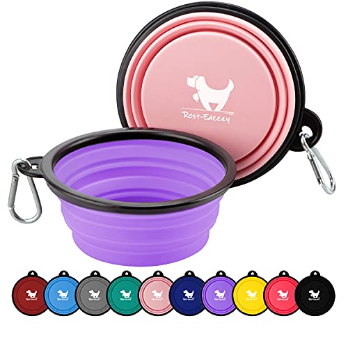 Collapsible Dog Bowls for Travel, 2-Pack Dog Portable Water Bowl for Dogs Cats Pet Foldable Feeding Watering Dish for Traveling Camping with Carabiners, BPA Free (Purple&Pink, Small (Pack of 2)) - color: purple&pink, size: Small (Pack of 2)