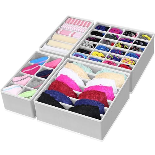 Simple Houseware 4-Pack Drawer Organizer Set - Closet Dividers for Underwear, Socks, Bras, Scarves, Ties - Foldable Non-Woven Storage Boxes, Gray - color: Gray, size: 4 Pack