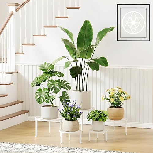 5-Pack Metal Plant Stand for Heavy Potted Plant for Home Indoor and Outdoor Heavy Duty Flower Pot Stands for Multiple Plant for Living Room - color: Diamond-White