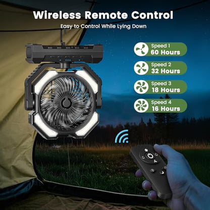 20000mAh Portable Misting Fan, USB Rechargeable Camping Fan with LED Light, Battery Operated for Outdoor, Tents, Beach, Travel - 250mL Water Tank & Hook Included, Black. - color: Black