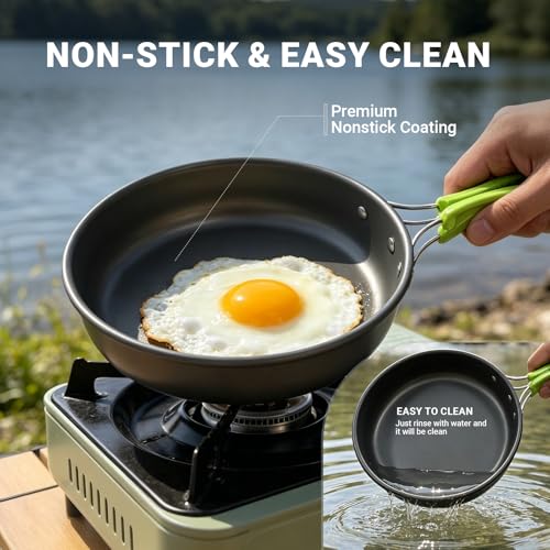 Vinid 20pcs Camping Cookware Mess Kit, Non-Stick Lightweight Pots Set with Stainless Steel Cups Plates Forks Knives Spoons, Portable Outdoor Cookware for Camping Backpacking Hiking and Picnic