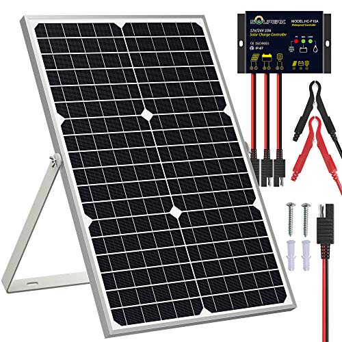 SOLPERK Solar Panel Kit 30W 12V, Waterproof Solar Battery Trickle Charger Maintainer + Upgrade Waterproof Controller + Adjustable Mount Bracket for Boat Car RV Motorcycle Marine Automotive - size: 30W PWM+Load