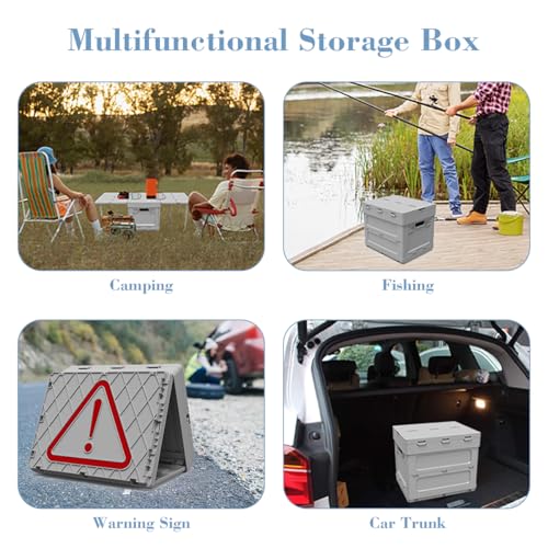 Folding Storage Box with Table, 3 in 1 Camping Collapsible Bins with Parking Warning Sign, Multifunctional Foldable Container, Outdoor Storage Bin for Picnic, Home, Office, Car