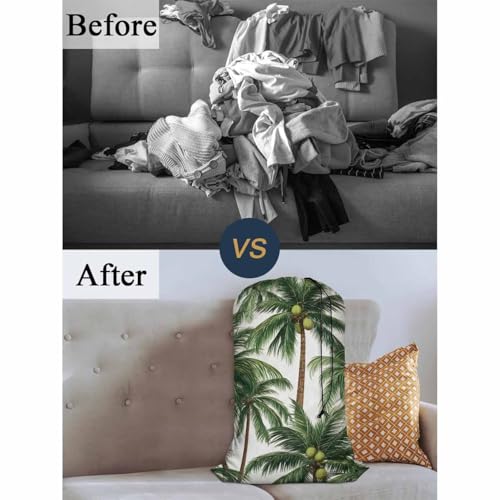 Swono Palm Trees XL Laundry Bags, Drawstring Closure Dirty Clothes Bag Organizer, Heavy Duty Large Laundry Bag, Tropical Leaves Hawaii Summer Oxford Cloth, Machine Washable 28"x40", Exotic Aloha - color: Palm Trees