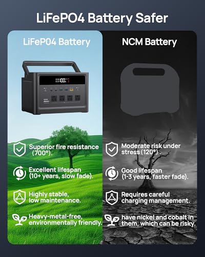 DARAN 1000W Portable Power Station, 576Wh Backup Battery & Solar Generator w/ 4 AC Outlets (Surge 2000W), 100W USB-C, LiFePO4 for Camping, Road Trips, RV & Emergency - color: Fog black