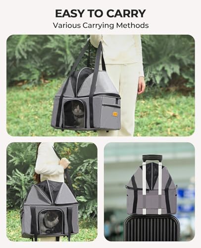 BurgeonNest Top-Expandable Large Cat Carrier, Soft Sided Cat Bag Carrier for Medium Large Pet Up to 15 lbs, Upgraded Small Dog Car Seat, Puppy Travel Bag with Semi-Open Canopy - size: Medium