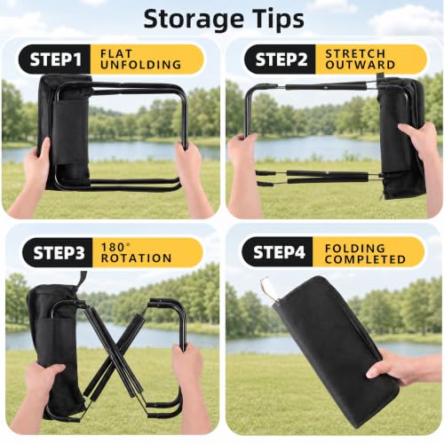 2 Pack 2-in-1 Folding Chair & Backpack Chair – Portable Stool with Storage & Adjustable Strap, Heavy Duty 265LBS Small Folding Chair for Outdoor Camping, Fishing, & Hiking
