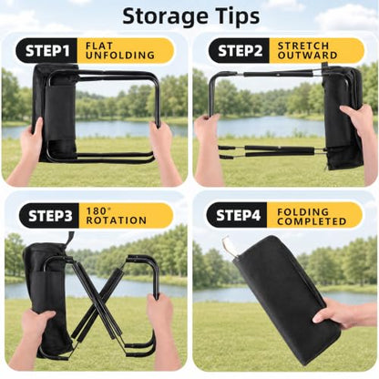 2 Pack 2-in-1 Folding Chair & Backpack Chair – Portable Stool with Storage & Adjustable Strap, Heavy Duty 265LBS Small Folding Chair for Outdoor Camping, Fishing, & Hiking