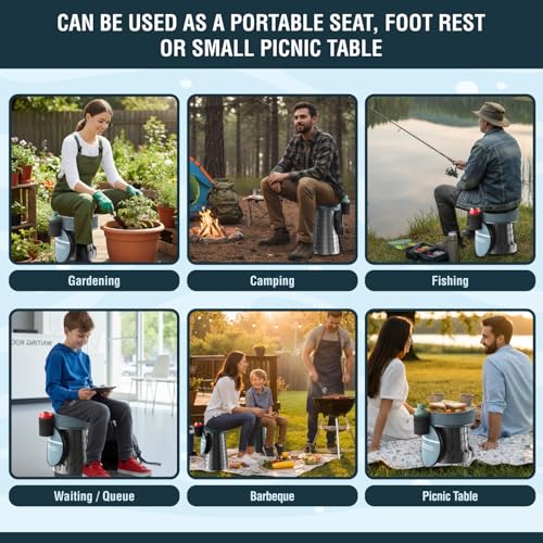 NUMANU 2026 Upgraded XXL Collapsible Stool & 3IN1 Cushioned Carry Bag, 2.7"-19.7" Height Adjustable, Max 1,000lbs Portable Retractable Telescoping Seat, Foldable Camping Stool for Adults (XXL Round) - size: XXL Round (Stool & 3IN1 Carry Bag)