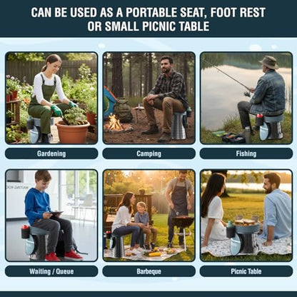 NUMANU 2026 Upgraded XXL Collapsible Stool & 3IN1 Cushioned Carry Bag, 2.7"-19.7" Height Adjustable, Max 1,000lbs Portable Retractable Telescoping Seat, Foldable Camping Stool for Adults (XXL Round) - size: XXL Round (Stool & 3IN1 Carry Bag)