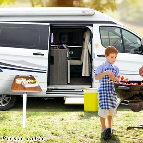Foldable Rv Table with 2 Cup Slots, Wall Mount Folding Picnic Table Space-Saving Computer Desk Workstation, Wood Camper Table for RV, Home Office, Bedroom or Kitchen, Black - color: Black