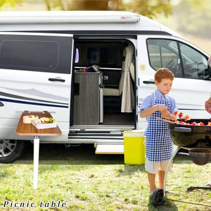 Foldable Rv Table with 2 Cup Slots, Wall Mount Folding Picnic Table Space-Saving Computer Desk Workstation, Wood Camper Table for RV, Home Office, Bedroom or Kitchen, Wood - color: Wood