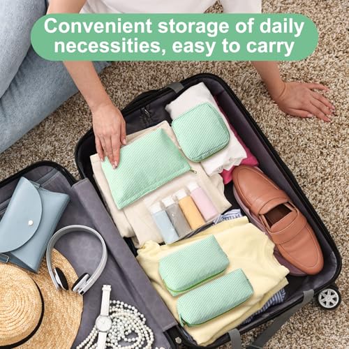 Sanwuta 4 Pcs Seersucker Pouch Cosmetic Bag Set Seersucker Makeup Bag Women Stripe Large Travel Toiletry Organizer Aesthetic Preppy Storage for Embroidery Women Bridesmaid Gifts(Green) - color: Green