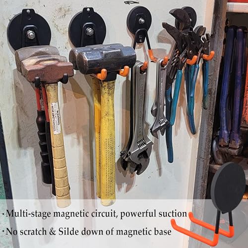ULIBERMAGNET Strong Magnetic Hooks,Large Magnet with Hooks for Heavy Duty Tools,Jig Saw,Hose, 4 Pack Heavy Duty Magnetic Hooks for Hammer Drill,Circular Saw,Garden Tool(3.46inch/Orange) - style: 3.46" Ultimate Large XL Orange 4PC