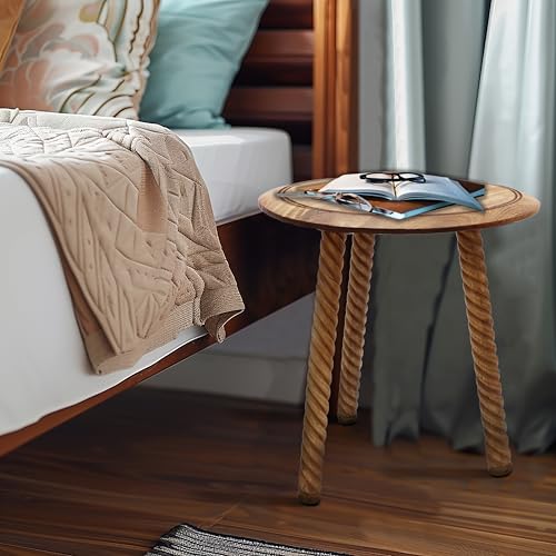 COTTON CRAFT Solid Wood End Table - Hand Carved Accent Table - Global Boho Side Table - Easy to Assemble Round Table - Small Spaces Entryway Living Room Bedside Farmhouse - 18 Inches Round - Natural - color: Natural, size: 18x18x18