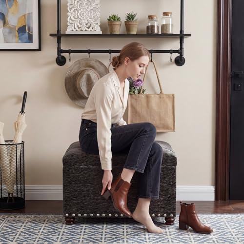 Joveco Storage Ottoman Bench, Rectangle 24" Velvet Foot Rest Stool Square Footstool for Living Room, Bedroom, Charcoal Grey - color: Charcoal Grey