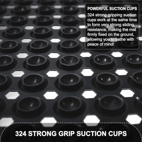 TEESHLY Bath Mat for Tub & Shower, Non Slip Soft Bathmat with Suction Cups & Drain Holes, Machine Washable Bathtub Floor Liner Mats for Bathroom, 35x16 Inch, Black - color: Black (Opaque)