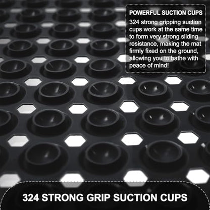 TEESHLY Bath Mat for Tub & Shower, Non Slip Soft Bathmat with Suction Cups & Drain Holes, Machine Washable Bathtub Floor Liner Mats for Bathroom, 35x16 Inch, Black - color: Black (Opaque)