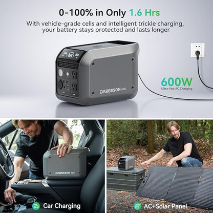 Dabbsson 768Wh Solar Generator with 120W Solar Panel,Portable Power Station,Up to 900W AC Output,1.5X Extended Runtime,Recharge 100% in 1.6 Hrs, 600L Semi-Solid LiFePO4,EPS,100W USB-C,for Camping RV - style: 600L+SP120W Solar Panel