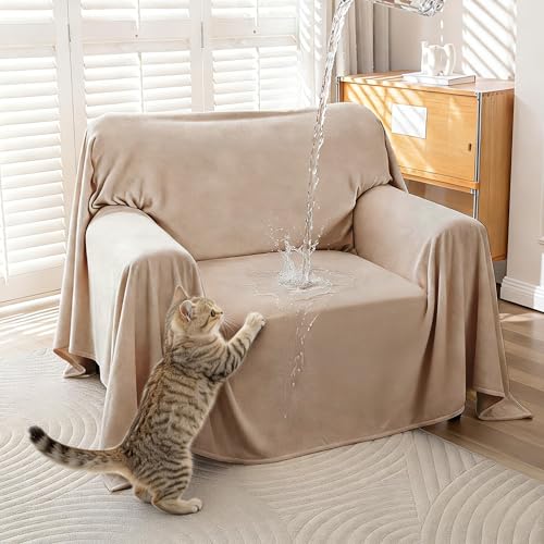 Waterproof Non Slip Armchair Couch Cover, Cat-Scratch Resistant Single Sofa Couch Covers for Dogs 1 Cushion, Accent Chair Couch Protectors Slipcover, Couch Cover Blanket Throws,71" x 91",Khaki - color: Khaki, size: 71*91inch